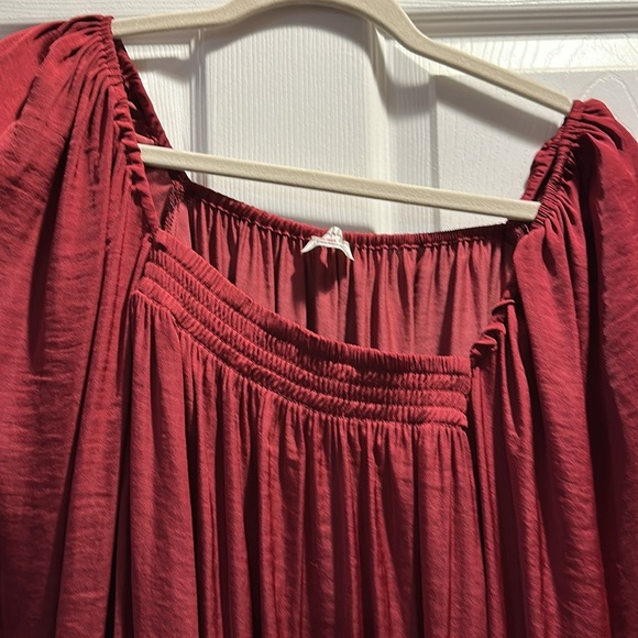 Free People Intimately Another Round Burgundy Satin Peasant Bodysuit M - Picture 6 of 9